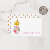 Carte De Correspondance Fleurs tropicales roses et ananas (Devant/Arrière en situation)