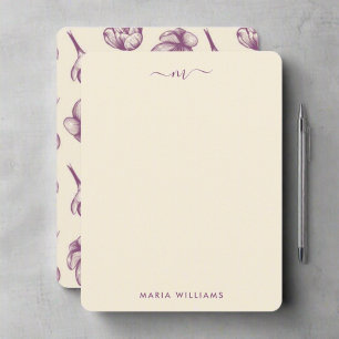 Carte De Correspondance Fleurs violettes élégantes et monogramme rose