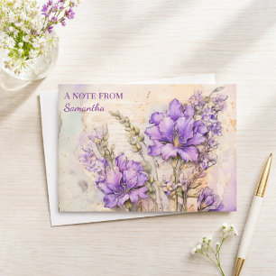 Carte De Correspondance Fleurs Violettes Personnalisées Style Cottage Vint