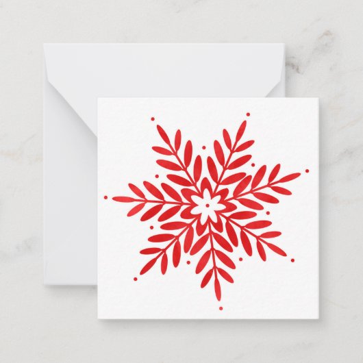Carte De Correspondance Flocon de neige à l'aquarelle rouge (Devant)