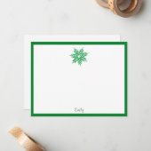 Carte De Correspondance Flocon de neige aquarelle émeraude (Devant/Arrière en situation)