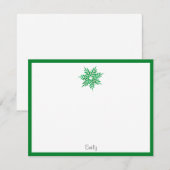Carte De Correspondance Flocon de neige aquarelle émeraude (Devant / Derrière)