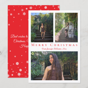 Carte De Correspondance Flocon de neige rouge 3-Photo Montage Joyeux Noël