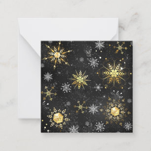 Carte De Correspondance Flocons de neige dorés de Noël sur fond noir