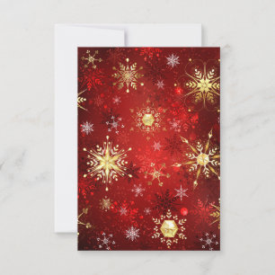 Carte De Correspondance Flocons de neige dorés de Noël sur fond rouge