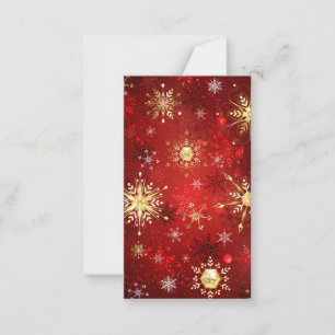 Carte De Correspondance Flocons de neige dorés de Noël sur fond rouge
