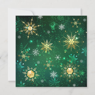 Carte De Correspondance Flocons de neige dorés de Noël sur fond vert