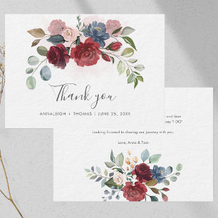 Carte De Correspondance Floral Bourgogne Script Mariage Merci