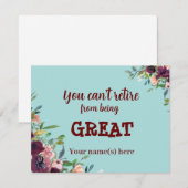 Carte De Correspondance Floral Bourgogne Turquoise Bonne retraite (Devant / Derrière)