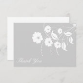 Carte De Correspondance Floral Flourish Merci Note (Argent / Blanc) (Devant / Derrière)
