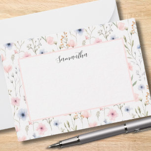 Carte De Correspondance Floral rose bleu personnalisé