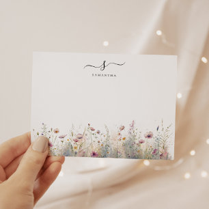 Carte De Correspondance Floral rose pâle Simple Monogramme Chic