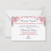 Carte De Correspondance Floral rose Paris Lluvia de Sobres Quinceañera (Devant)