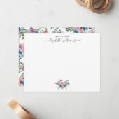 Carte De Correspondance Floral violet bleu rose bleu bleu foncé (Devant/Arrière en situation)