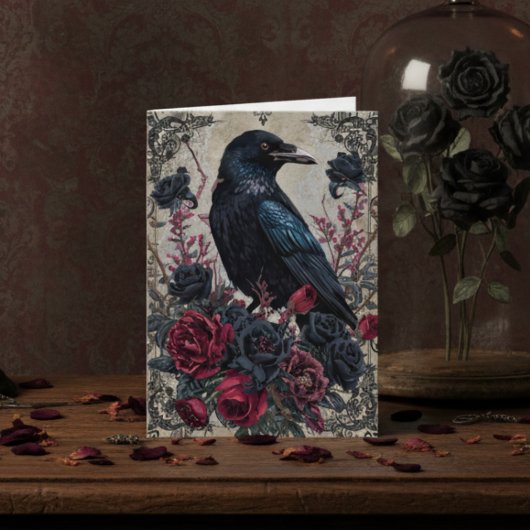 Carte de correspondance florale Black Raven gothiq