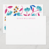 Carte de correspondance florale peinte moderne ble (Devant / Derrière)