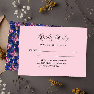 Carte De Correspondance Flores bleu marine rose réponse du mariage RSVP