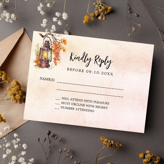 Carte De Correspondance Flores d'automne orange rustique réponse mariage R