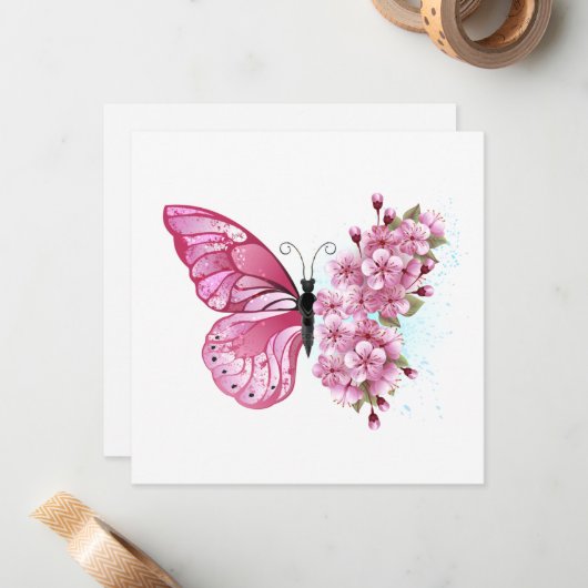 Carte De Correspondance Flower Butterfly (Devant/Arrière en situation)