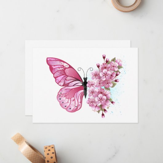 Carte De Correspondance Flower Butterfly (Devant/Arrière en situation)