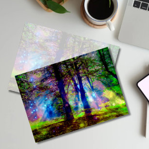 Carte De Correspondance Forêt colorée enchantée Rainbow Nature Merci