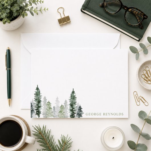Carte De Correspondance Forêt de pins à l'aquarelle