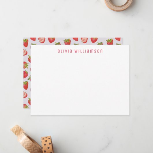 Carte De Correspondance Fraise rose mignonne (Devant/Arrière en situation)