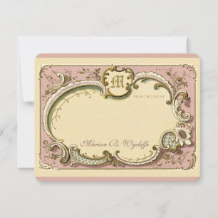 Carte De Correspondance Français Rococo cadre élégant Antique Or rose