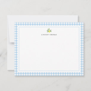 Carte De Correspondance Frontière à carreaux bleus et citrons personnalisé