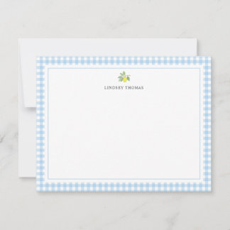 Carte De Correspondance Frontière à carreaux bleus et citrons personnalisé