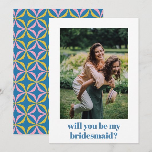 Carte De Correspondance Fun Blue Retro Motif Bridesmaid Proposition (Devant / Derrière)