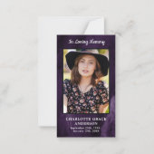 Carte De Correspondance Funérailles commémoratives en marbre violet Merci (Devant)