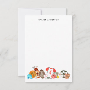 Carte De Correspondance Garçons aquarelle ballons de sport Enfants Nom de