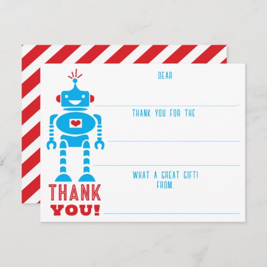 Carte De Correspondance Garçons Robot Complétez Les Espaces Merci (Devant / Derrière)