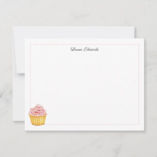 Carte De Correspondance Gâteau Cupcake Rose Aquarelle Personnalisé
