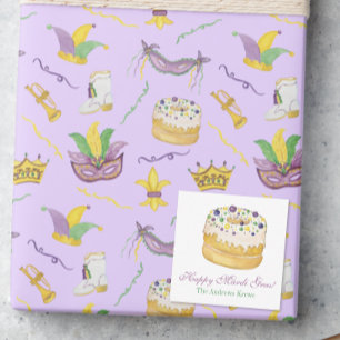 Carte De Correspondance Gâteau des rois Mardi Gras aquarelle