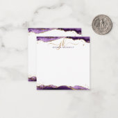 Carte De Correspondance Géode Agate Violet Script Monogramme Parties scint (Devant/Arrière en situation)
