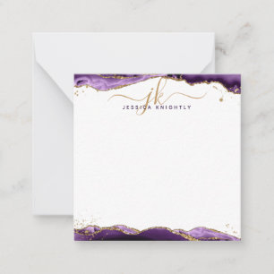 Carte De Correspondance Géode Agate Violet Script Monogramme Parties scint