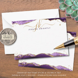 Carte De Correspondance Géode Agate Violet Script Monogramme Parties scint