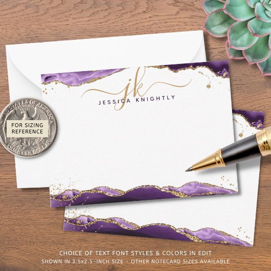 Carte De Correspondance Géode Agate Violet Script Monogramme Parties scint