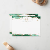 Carte De Correspondance Géode vert Monogramme Script Parties scintillant o (Devant/Arrière en situation)