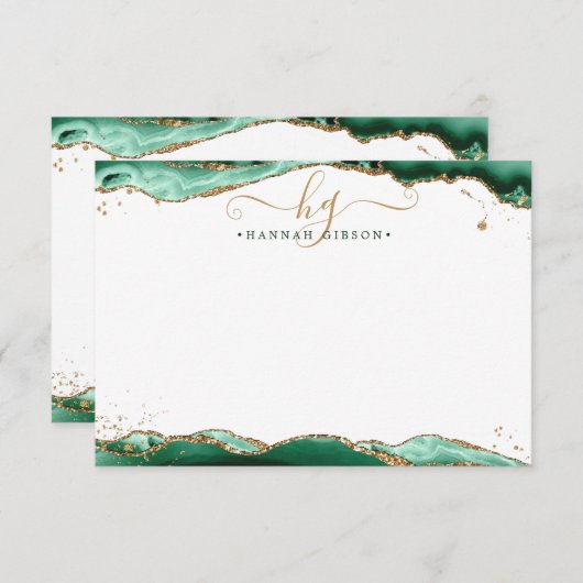 Carte De Correspondance Géode vert Monogramme Script Parties scintillant o (Devant / Derrière)