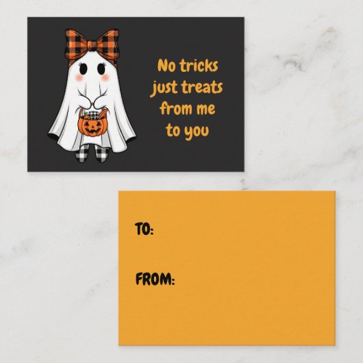 Carte De Correspondance Ghost Plaid Bow Halloween Treat (Devant / Derrière)