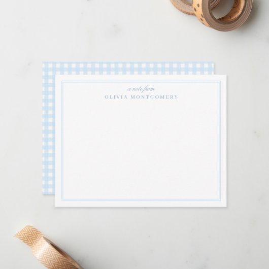 Carte De Correspondance Gingham Bébé Bleu et Blanc Personnel (Devant/Arrière en situation)