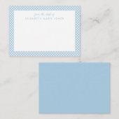 Carte De Correspondance Gingham personnalisé pour enfants à carreaux bleu (Devant / Derrière)