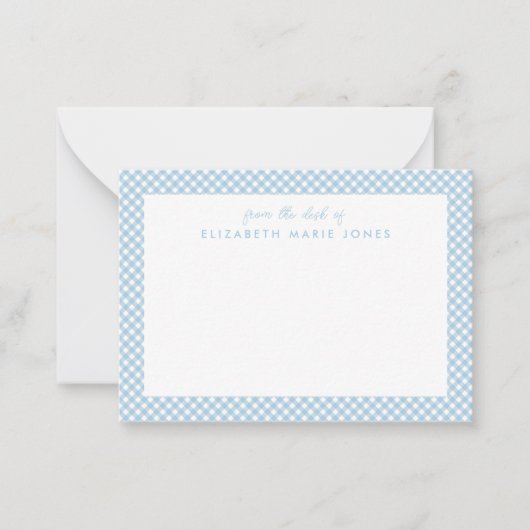 Carte De Correspondance Gingham personnalisé pour enfants à carreaux bleu (Devant)