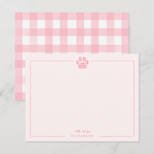 Carte De Correspondance Gingham Rose Empreinte de Patte Bébé Enfants Perso (Devant / Derrière)