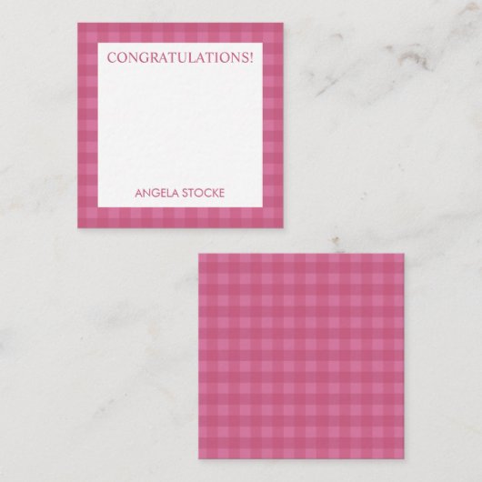 Carte De Correspondance Gingham Rose Personnalisé (Devant / Derrière)