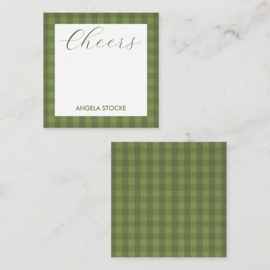 Carte De Correspondance Gingham Vert Personnalisé (Devant / Derrière)