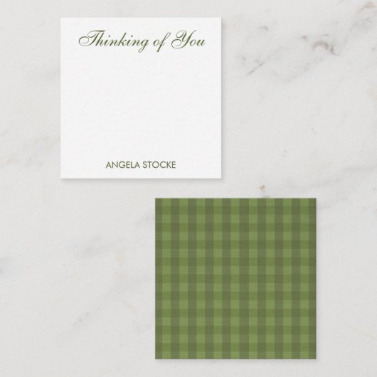 Carte De Correspondance Gingham Vert Personnalisé (Devant / Derrière)